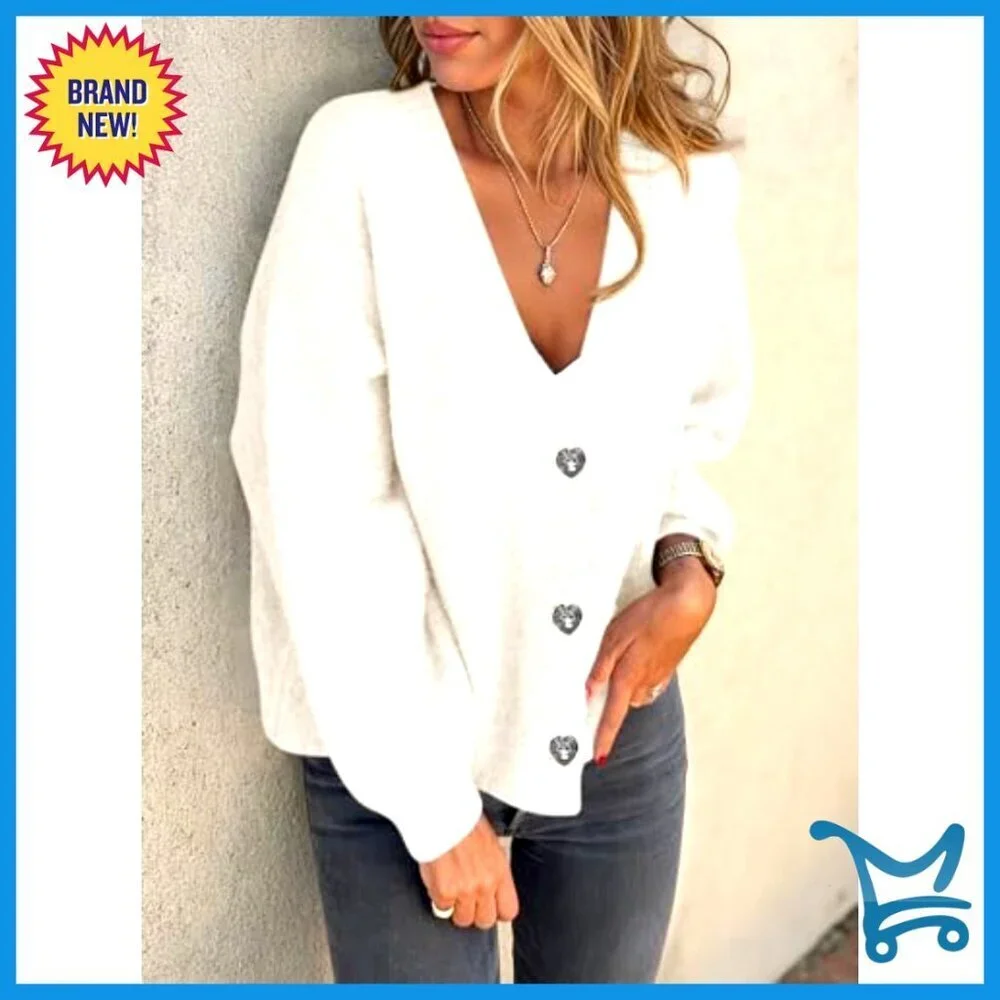 Oversized Chunky Knit Cardigan V-Neck Button Down Long Sleeve Sweater